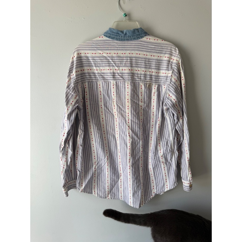 Kiko-mo Vintage 100% Cotton Button Down Shirt Striped Floral Denim Collar Small - Picture 3 of 7